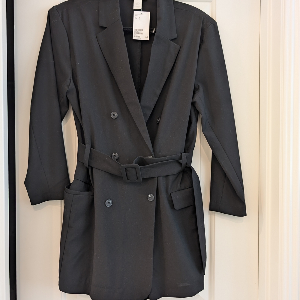 H&M Black Double-Breasted Blazer with Belt